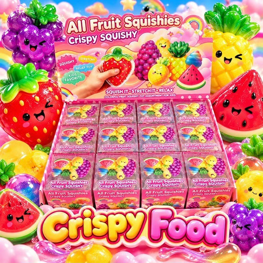 Crispy Fruity Squishy – Früchte mit Knister-Effekt – 1 Stück – Sortimentsabbildung; Lieferumfang 1 Stück